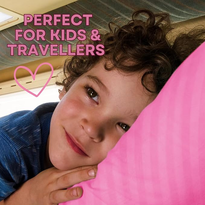 kinder Fluff Children Pillows for Bed (2X) 14x20in- The Only Kids Pillow 300T Cotton Shell & Down Alternative Fill - Travel Pillow for Children Bedding Set Sleeping Pillow Floor Bed Pillows- Pink- M