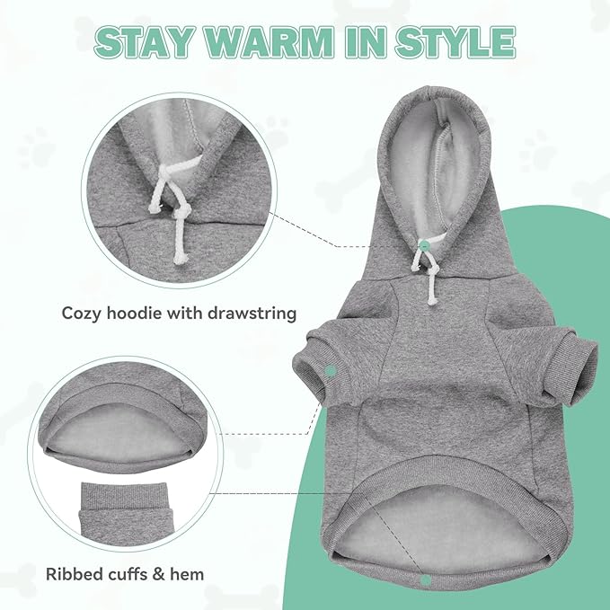 5XL Dog Sweaters for Large Dogs,Extra-Large Dog Hoodie,Cozy Fleece Interior Sweatshirt with Hood & Pocket,Leash Hole,Pet Clothes Sweater Hoodie for Large Dogs,Grey&5XL