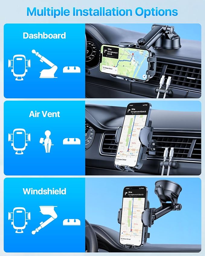 HTU 【98+LBS Strongest Suction & Military-Grade】 Ultimate Car Phone Mount【Patent & Safety Certs】 Cell Phone Holder Truck Stand for Dashboard Windshield Vent for iPhone 17 Pro Max 16 15 Samsung (Pink)