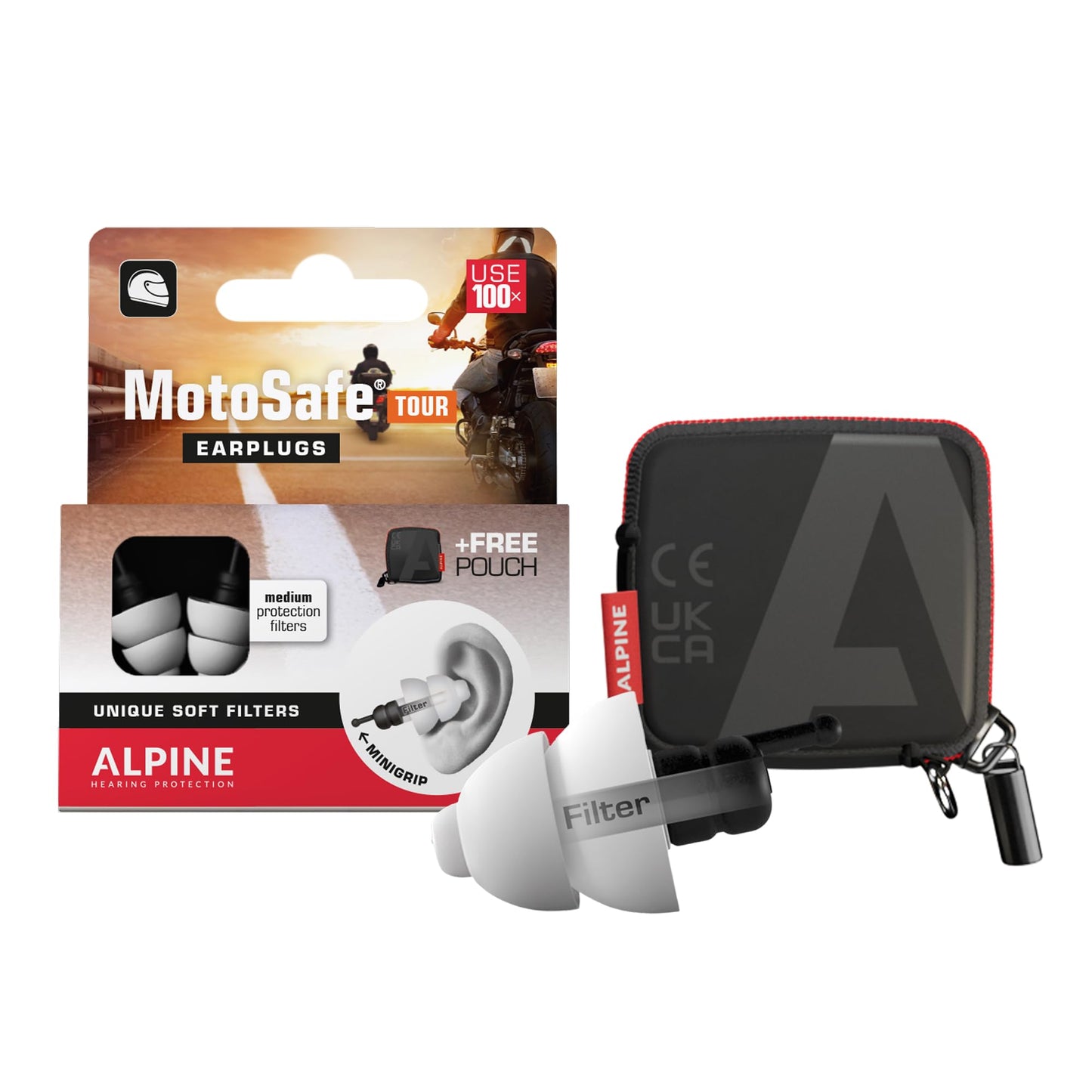 ALPINE HEARING PROTECTION MotoSafe Tour Reusable Ear Plugs – Motorcycle Ear Plugs – Noise Reduction & Ear Protection - Motorcycle Earplugs for Touring & Motorways - Hypoallergenic Reusable Earplugs
