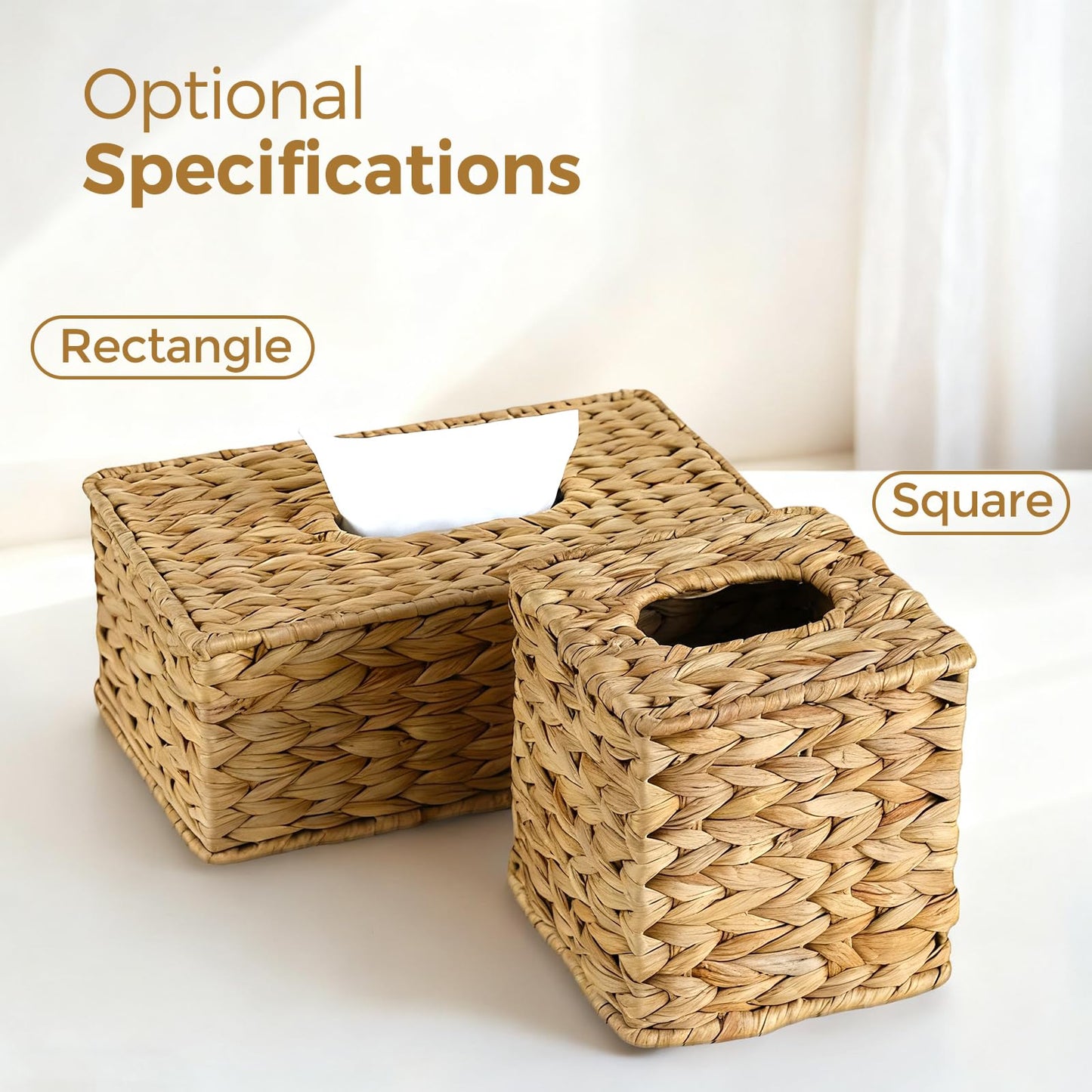 KALEKAIL Wicker Tissue Box Cover, Rattan Tissue Box Holder Square, Boho Decorative Woven Water Hyacinth Cube Tissue Holders for Bathroom Living Room Kitchen