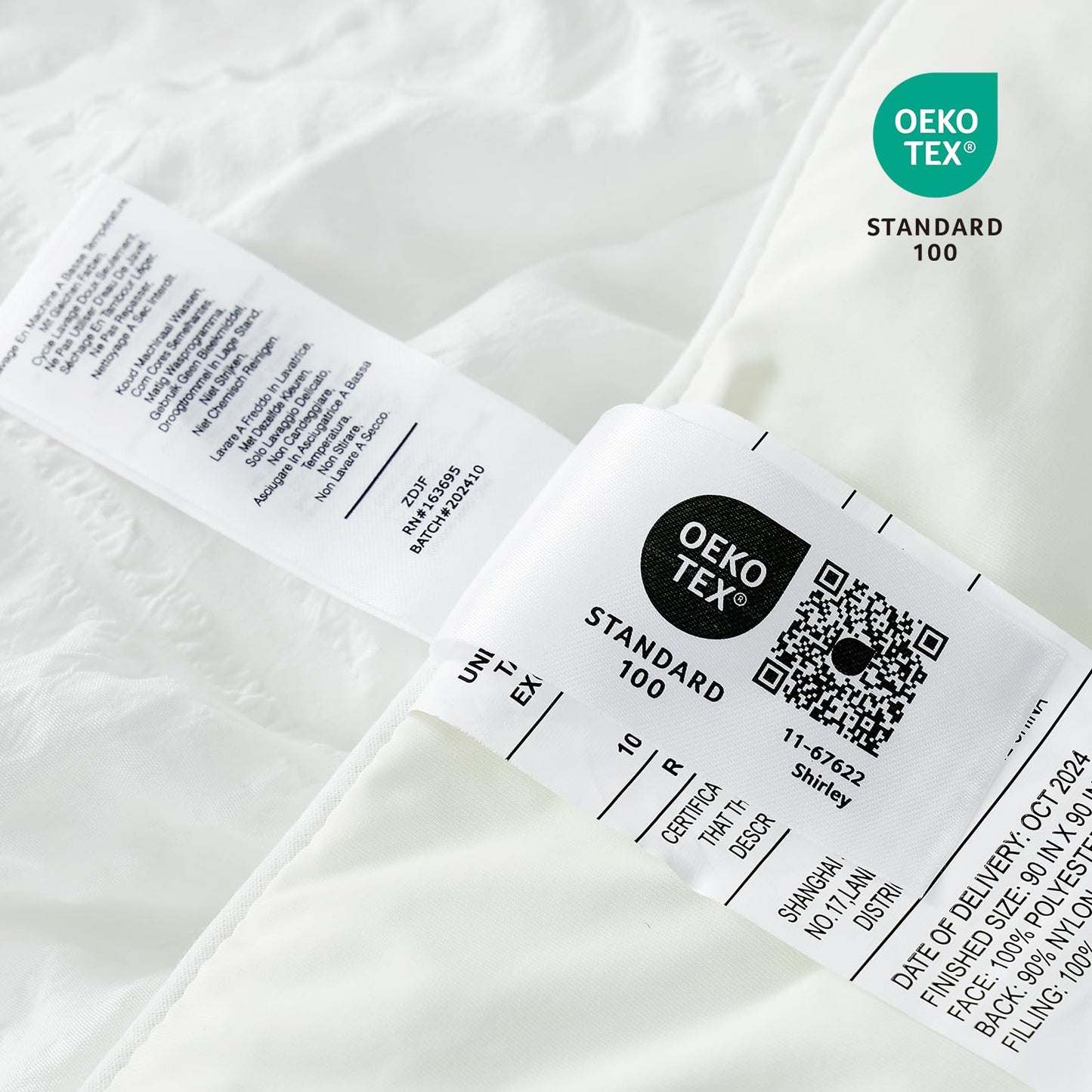 Cozy Bliss Cooling Comforter Seersucker Plaid Queen Size, Q-Max 0.45 Lightweight Cooling Blanket, Breathable Silk Smooth Summer Bedding Quilt for Hot Sleepers Night Sweats White