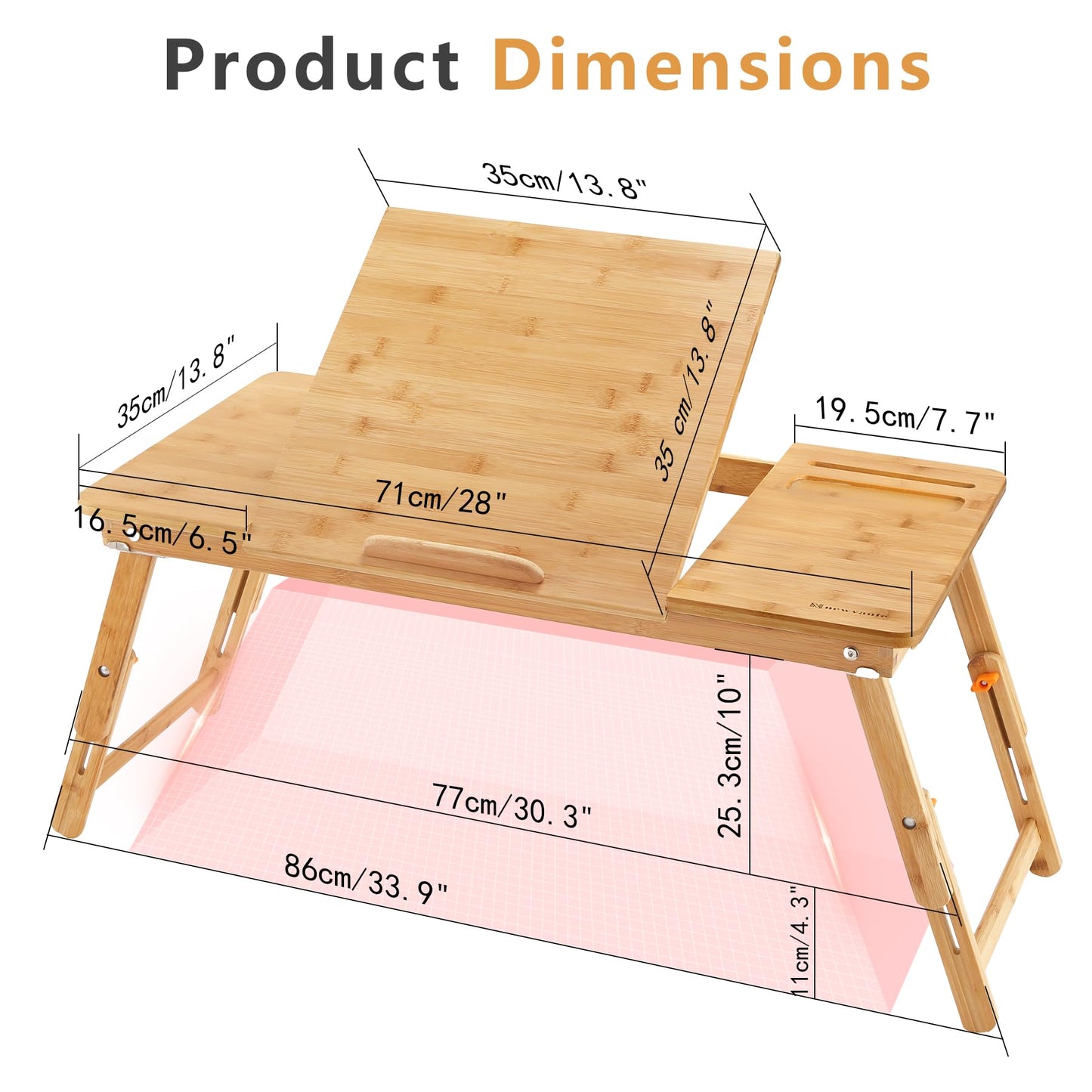 Laptop Desk Nnewvante Bamboo Laptop Table Adjustable Lap Tray Bed Serving Tray Breakfast Table Foldable Coffee Tea Table 7 Tilting Top Angles 4 Latches Large Size 27.95" x 13.8"