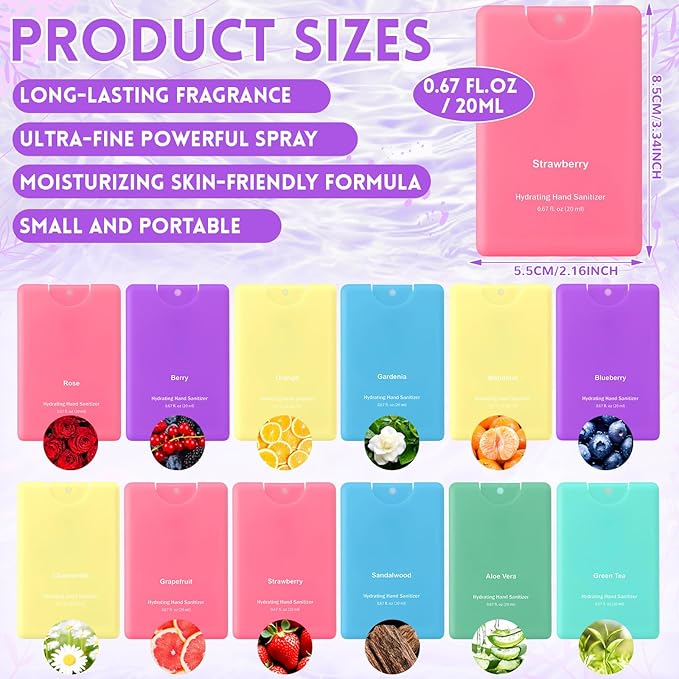 Frienda 48 Pcs Hydrating Hand Sanitizer Spray Bulk 2026 New Year Gift Travel Size Power Mist Portable Hand Sanitizer Spray Appreciation Gift for Women Men Teacher Staff Birthday Party Favor