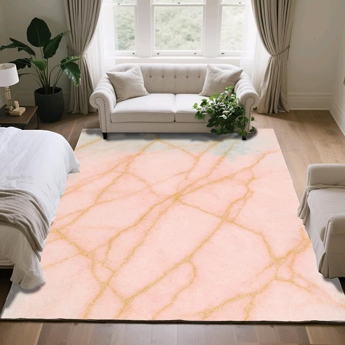 Abstract Marble Rug - 5x7 Area Rugs, Modern Art Rug, Luxury Marble Bedroom Rugs, Washable & Non Slip Carpet Home Decor