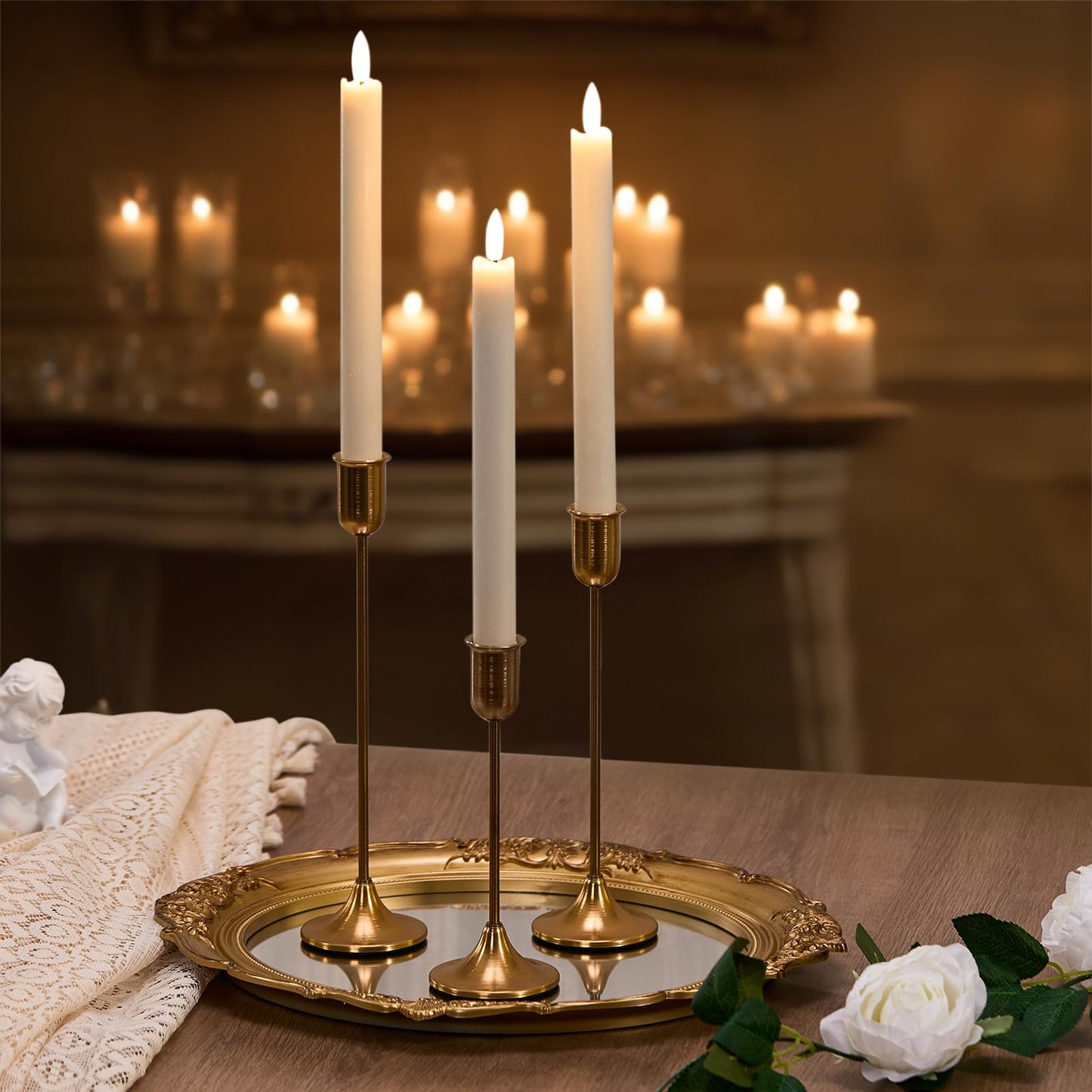Brass Gold Candlestick Holders Set of 6, Metal Taper Candle Stick Holder