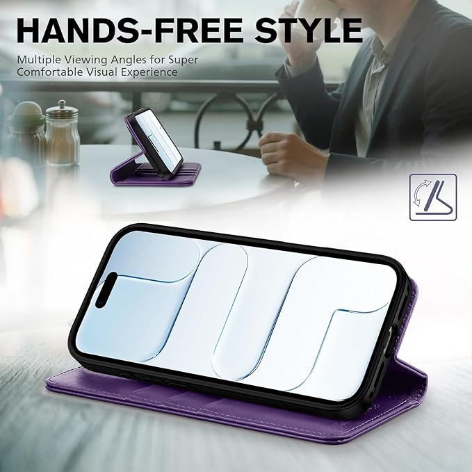 TUCCH Wallet Case for iPhone Air (6.5") 2025, 3 Credit Card Slot | RFID Blocking | Stand | PU Leather | Protective Flip Folio Cover | Shockproof TPU Interior Shell | Dark Purple