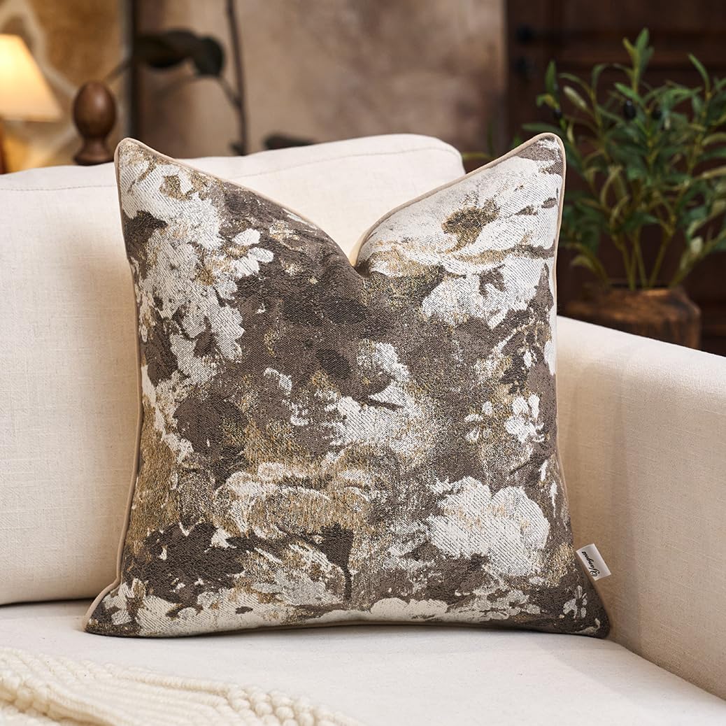 Yangest Neutral Flower Pillow Cover 20 x 20 Inches, Nature Chenille Square Throw Pillow Cover Soft Luxury Accent Couch Pillow Cover for Living Room Bedroom, Beige