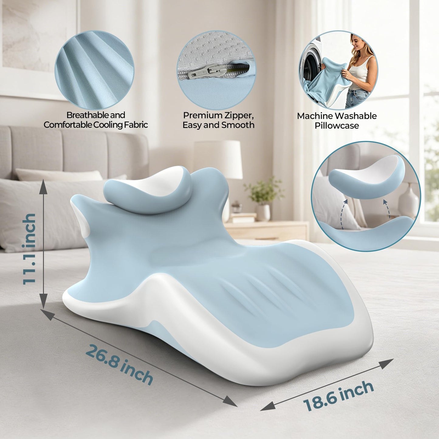 HAMYODO Chaise Lounges Indoor,Reading Pillow for Bed, Bed Rest Pillows for Prone Sleeping, Lumbar Support Sit Up Cushion, Memory Foam Wedge Pillow for Resting in Living Room & Bedroom,(BrightBlue)