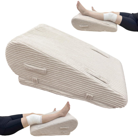 Wellbrance Leg Elevation Pillow for After Surgery, Adjustable Height Leg Wedge Pillow with Medical Grade Foam & Beige Corduroy Cover, Single Knee Elevation Pillow for Swelling Relief & Sleep