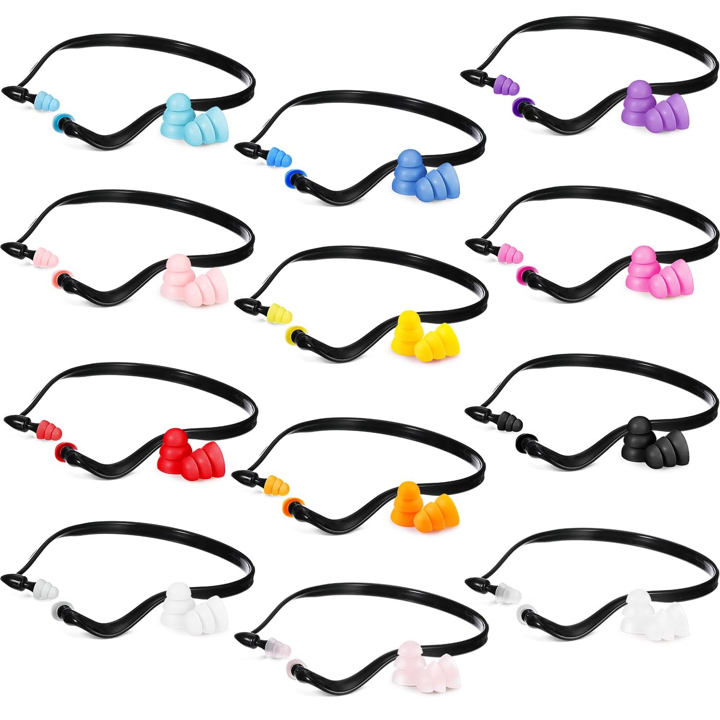 Sumind 24 Pieces Banded Ear Plugs Hearing Bands Banded Ear Band Plug Shooting Reusable Construction Protection Silicone Replacement Pods for Work Sleeping Concerts, Motor Sport Racing
