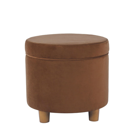 HomePop Home Decor | Upholstered Round Storage Ottoman | Ottoman with Storage for Living Room & Bedroom, Spice Orange Velvet Large