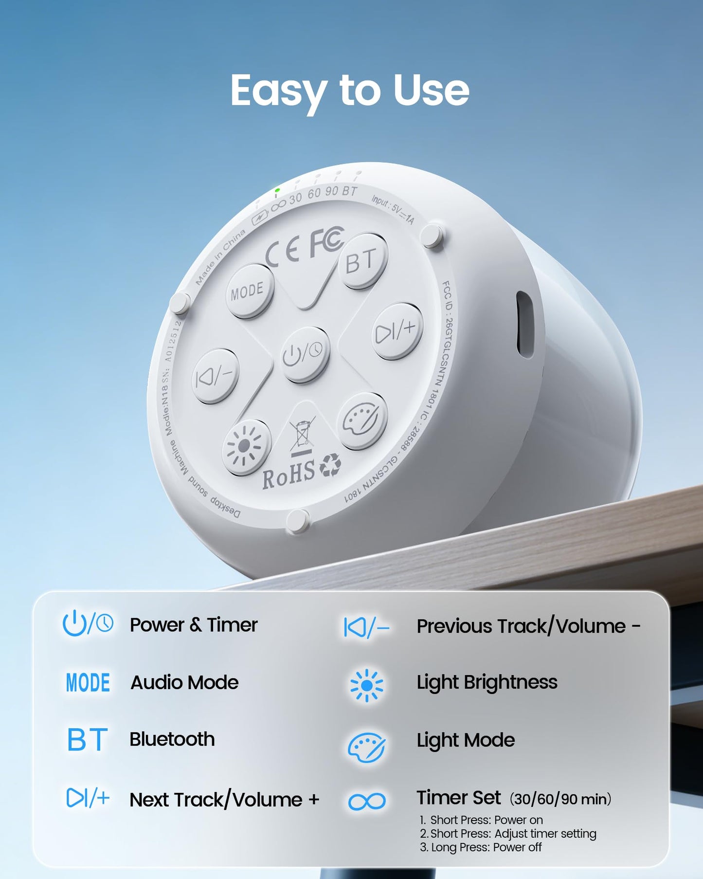 Glocusent Nano-Glow Portable Sound Machine, 35 Soothing Sounds & Night Light for Kids Adults, White Noise Sound Machine with Bluetooth, Timer, Memory, Ideal Travel Companion & Nursery Must-Have