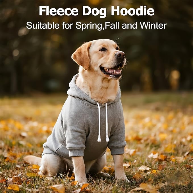BAOBICUTE Dog Basic Hoodie Soft Dog Clothes Cold Weather Sweaters for Medium Large Dogs Cozy Fabric Warm Sweatshirt with Leash Hole (Grey, S (Back: 12.6",Chest:18.11", Neck: 13.78"))