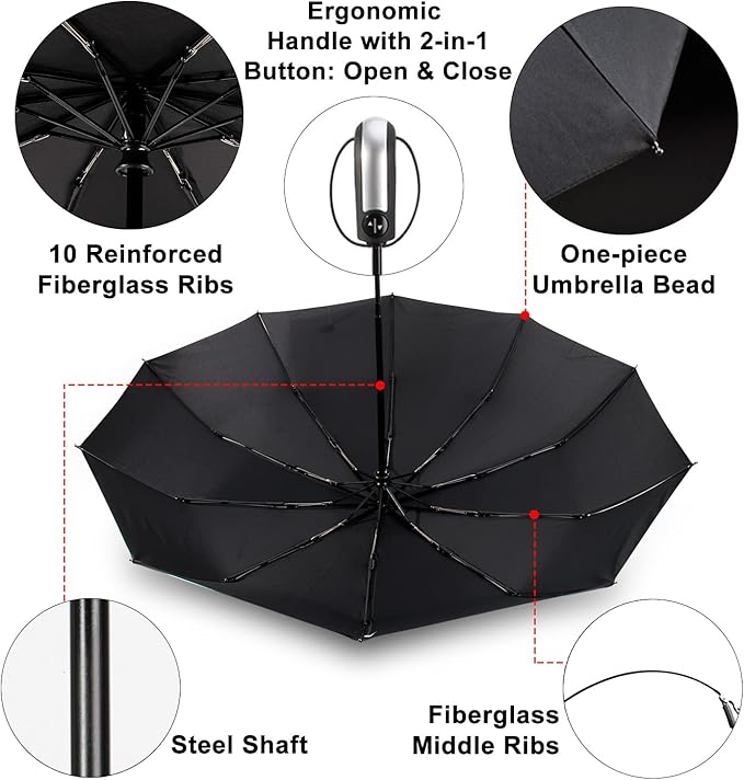 TradMall 10 Pack Bulk Umbrellas Travel Windproof Portable Compact Large Canopy Ergonomic Handle Auto Open & Close