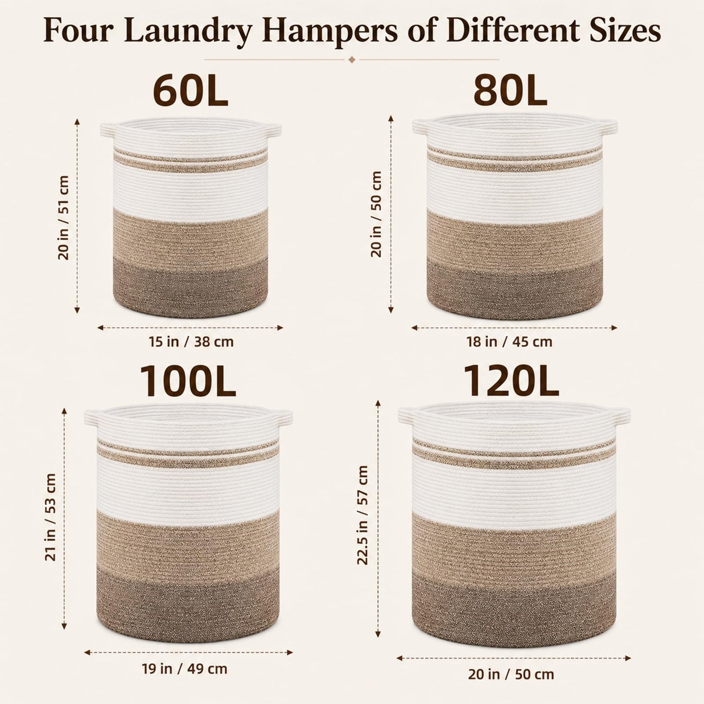 OIAHOMY 80L Laundry Baskets Hamper with Handles,Decorative Basket for Living room,Woven Storage Basket for Toys Bin,Pillows, Blankets,Clothes-20x18in-Gradient Yellow