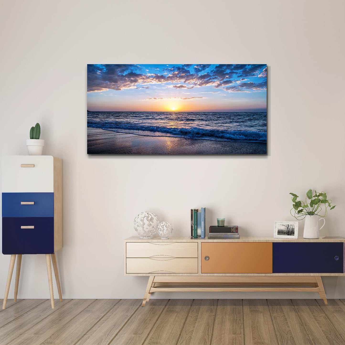 hyidecorart Wall Art Moon Sea blue Ocean Landscape Paintings Bedroom Canvas Art Print wall art for living room Paintings for Wall Decor and Home Decor (20 x 40inch x 1pcs)