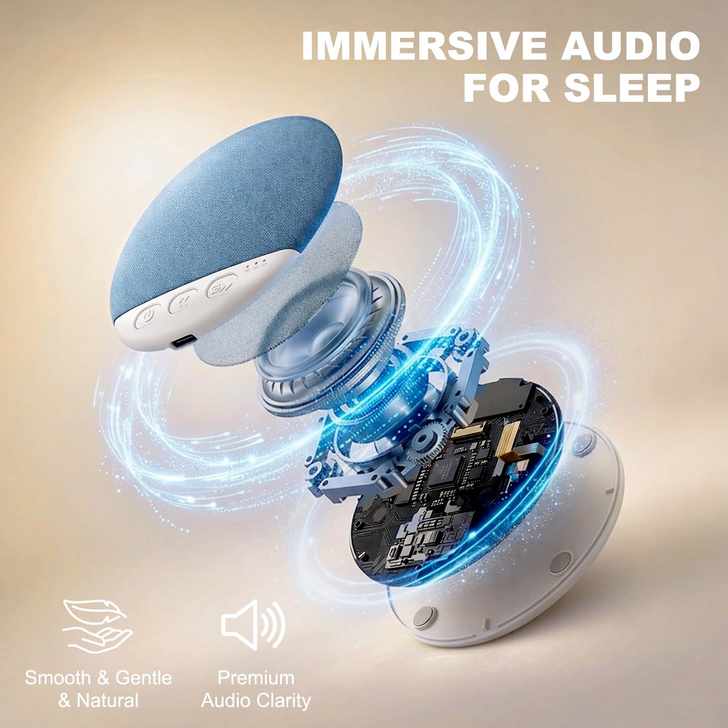 Vitomas New Sleep White Noise Machine with Smart Bluetooth 5.4 Pillow Speaker with Up to 48H Playtime & 3 Timers with Stereo Bass Private Sleep Headphones-Blue