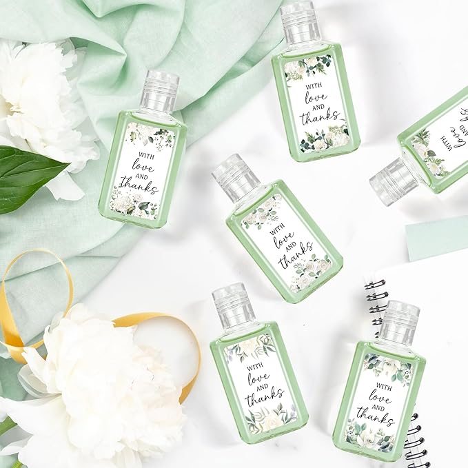 50 Pcs White Flower Mini Hand Sanitizer Bulk Thank You Gift Favors Small Hand Sanitizer for Guest 1fl oz Travel Size Hand Soap Gift for Wedding and Baby Shower Supplies
