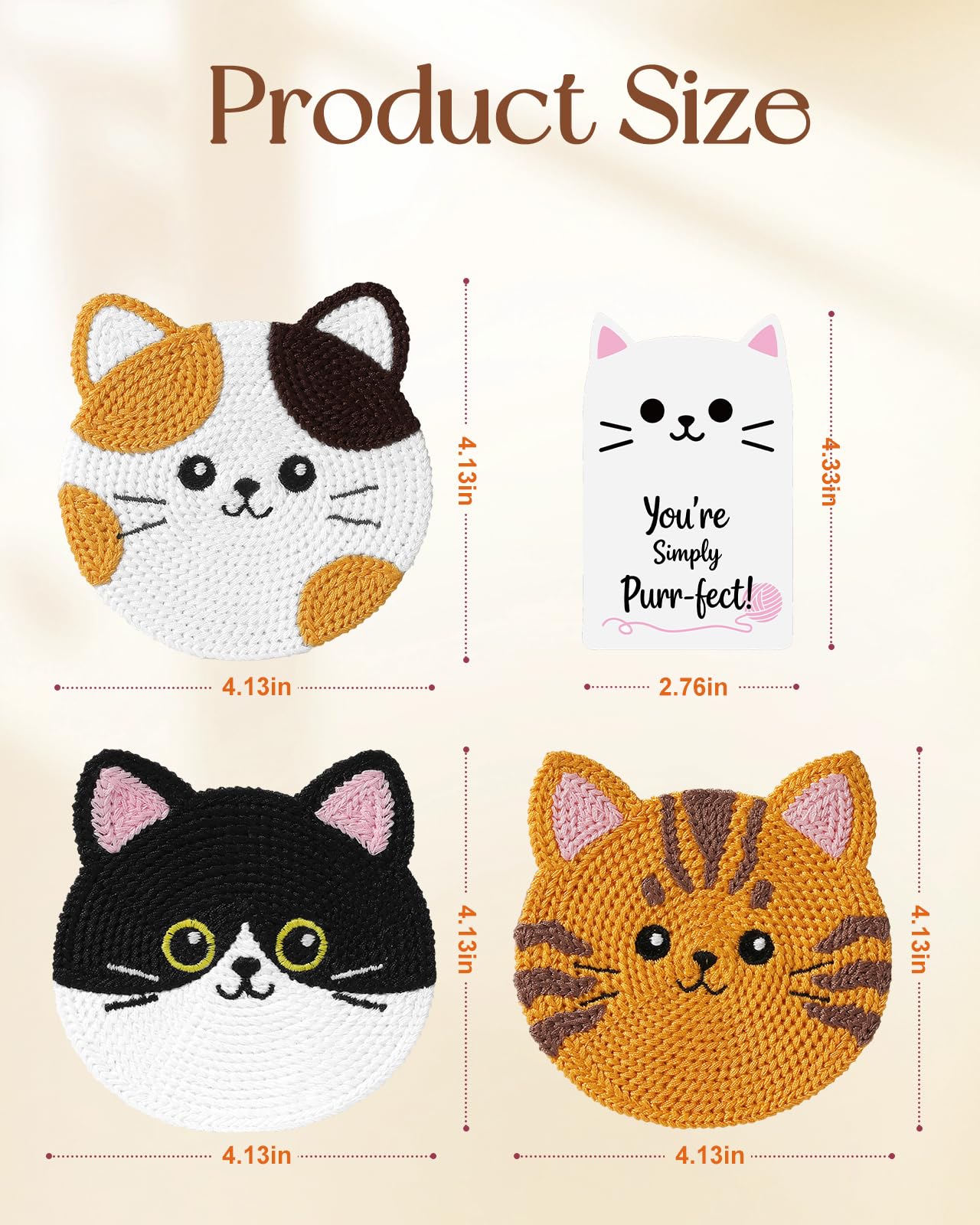 Slohif Cute Woven Drink Coasters Funny Gifts for Home Desk Coffee Table-Creative Cat Face Crochet Decor Gift Office Cup Coaster Accessories for Women Family (3pcs)