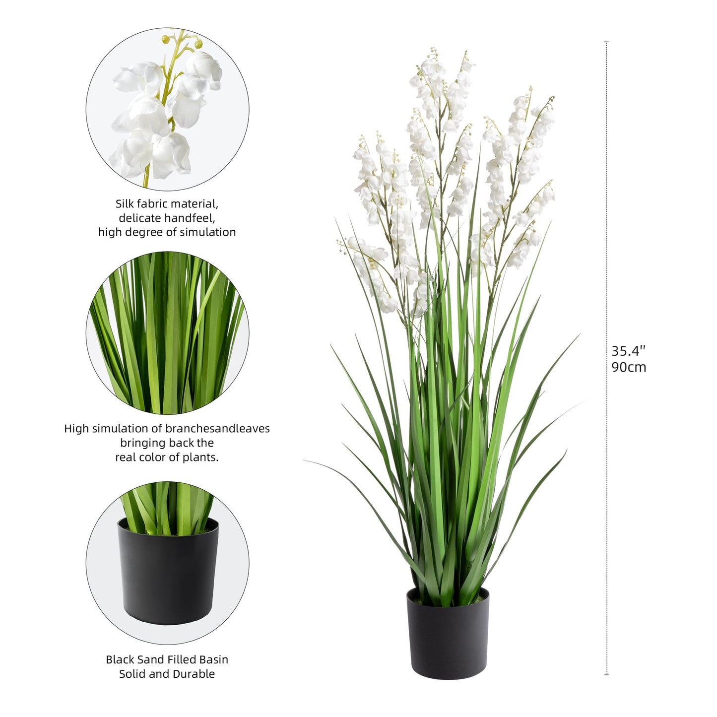 Ttranewsoo Artificial Tall Grass Plants with Pots 36" 1 Pack Lily of The Valley Artificial Grass Home Interior Decorating and Outdoor Garden Decorations(White)