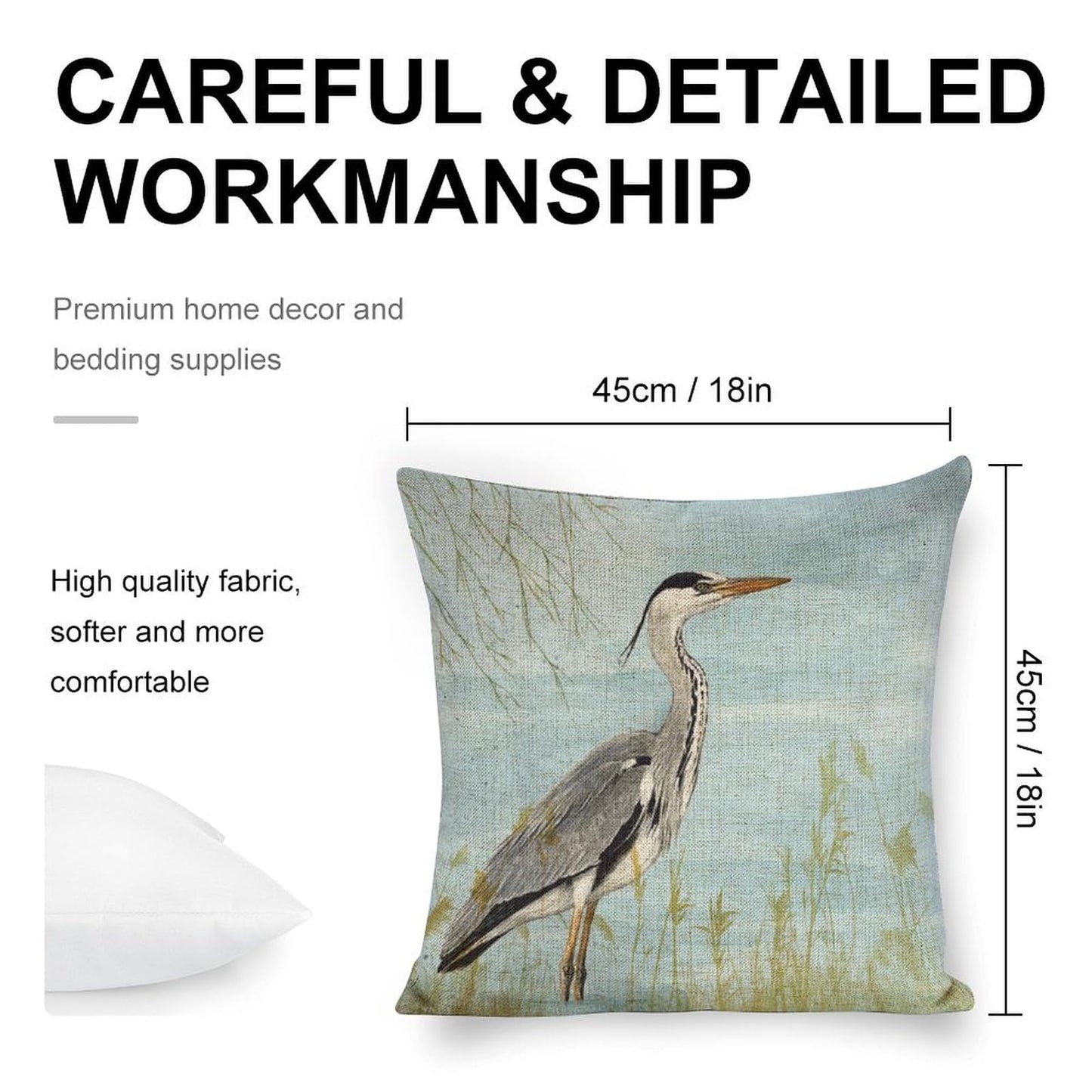 Icotoibabie Summer Gray Heron Throw Pillow Cover 18×18 Inch Linen Coastal Pillowcase, for Sofa Car Beach Bedroom Cushion Cover