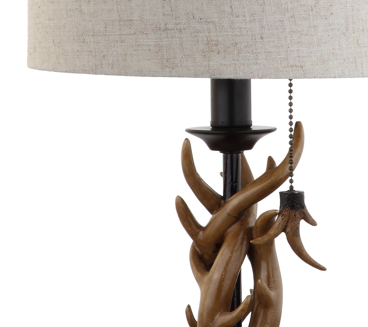 JONATHAN Y 20.5" Brown Rustic Antler Table Lamp for Bedroom Farmhouse Decor, Mini Faux Antler Desk Lamp with Gray Linen Shade, Lodge Cabin Nightstand Lamp, LED Bulb JYL1031A