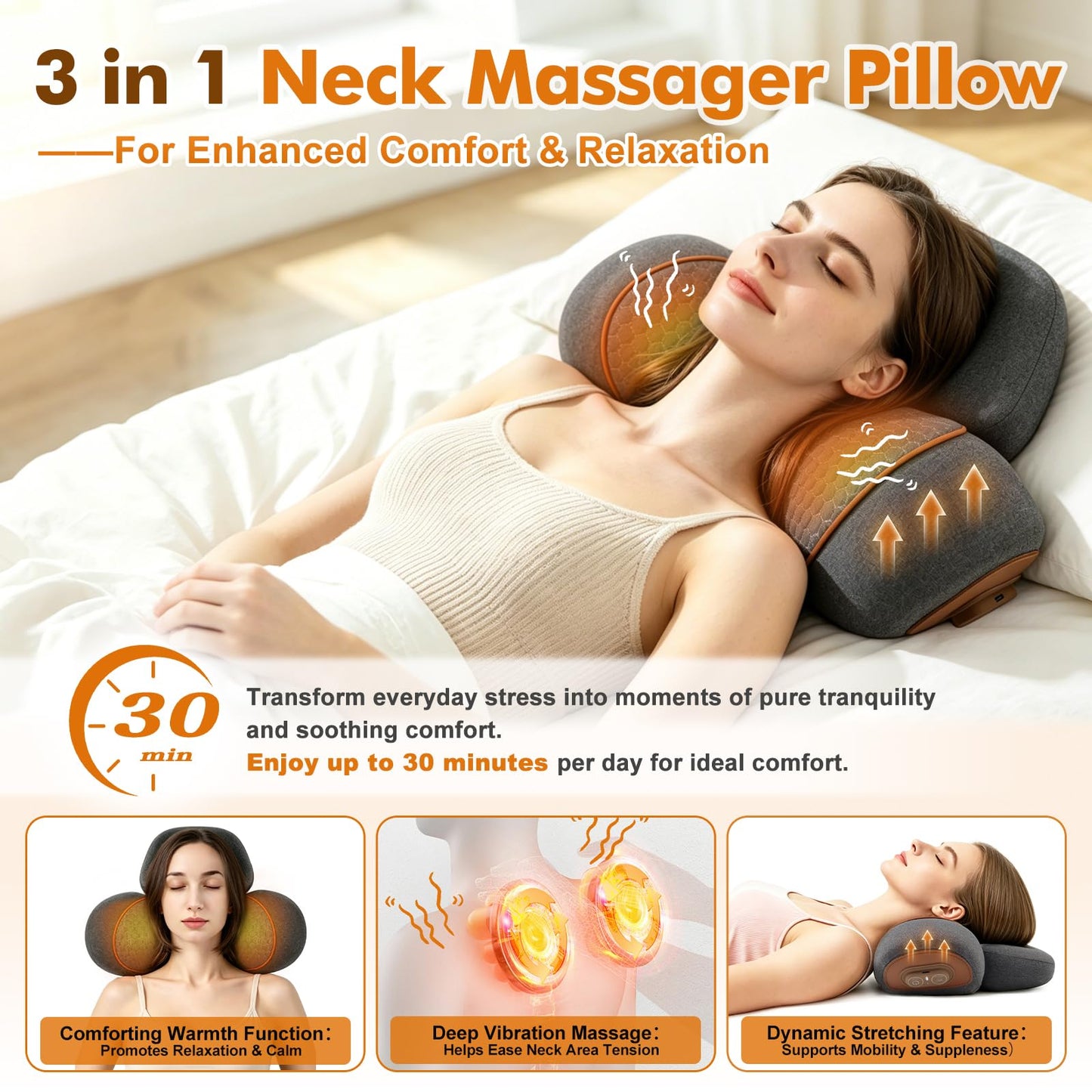Moozerka 3 in 1 Cervical Neck Pillow Massage,Ergonomic Memory Foam Neck Cervical Traction Device,Portable Deep Tissue Relief Gift for Men and Women