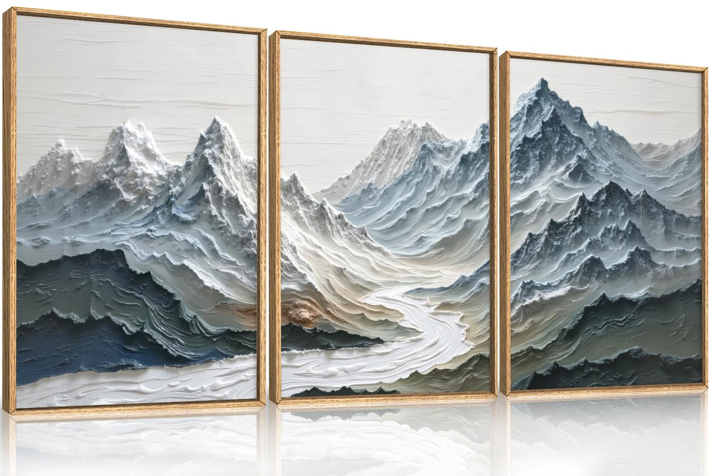 DRACIT Large Snow Mountain River Framed Canvas Wall Art Set,Modern Abstract Nature Landscape Wall Decor,Neutral Blue and White Ridge Scenery Artwork for Living Room,Bedroom,Office-16 x24 x3