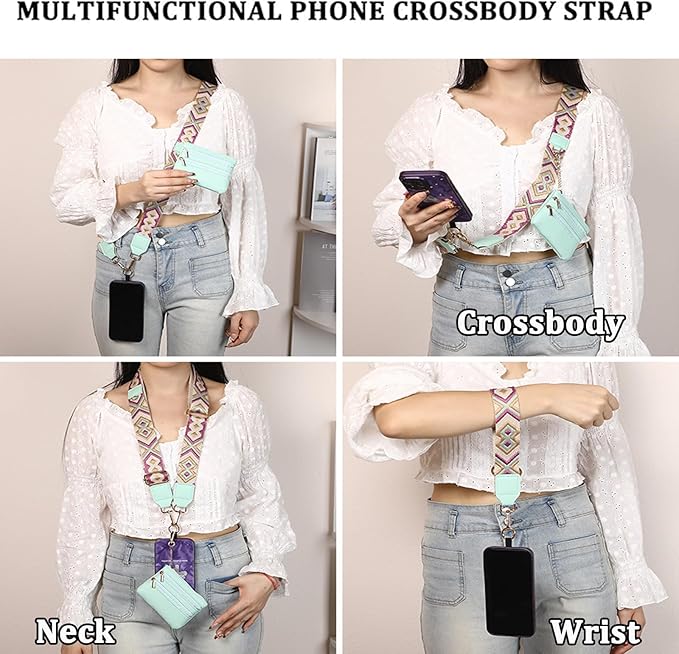 Crossbody Body Phone Holder for Women, New Phone Strap with Zippered Pouch, Adjustable Crossbody Strap (Pink)