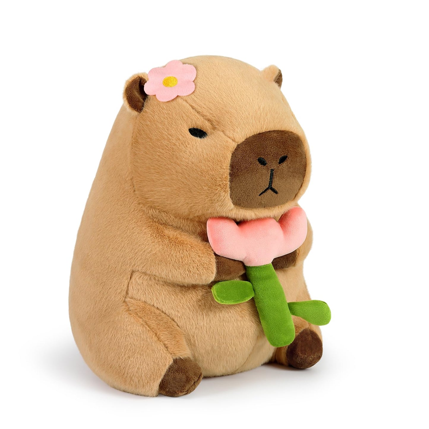 Ditucu Cute Capybara Plush Pillow Holding Tulip Flower Capibara Stuffed Animal Plushies Toys for Mom Kids Girlfriend Brown 11 inch