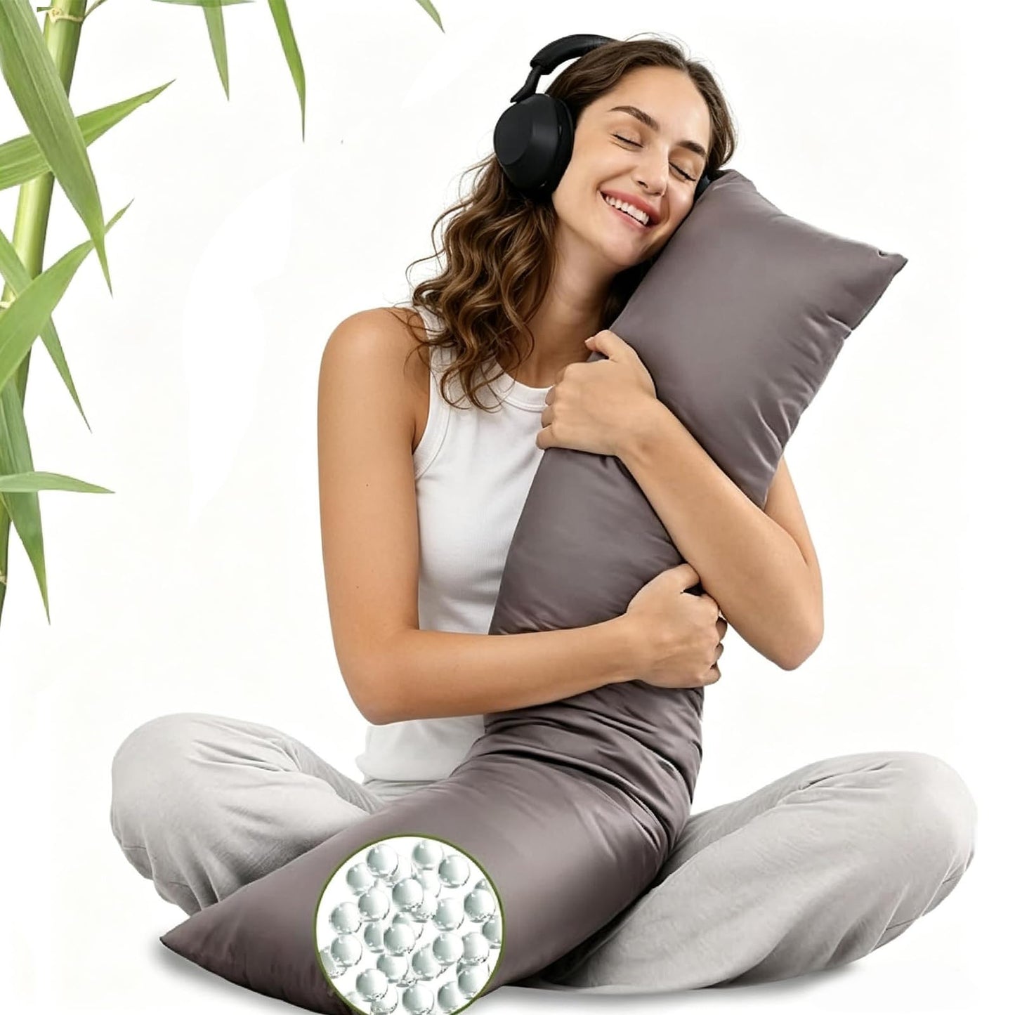 ZonLi Cooling Weighted Body Pillow for Deep Sleep and Mood Relaxation (41" x 10") 6.5lbs, Washable Bamboo Cover, Quilted Glass Beads Weighted Pillows for Bedroom, Sofa, Adults, Side and Hot Sleepers
