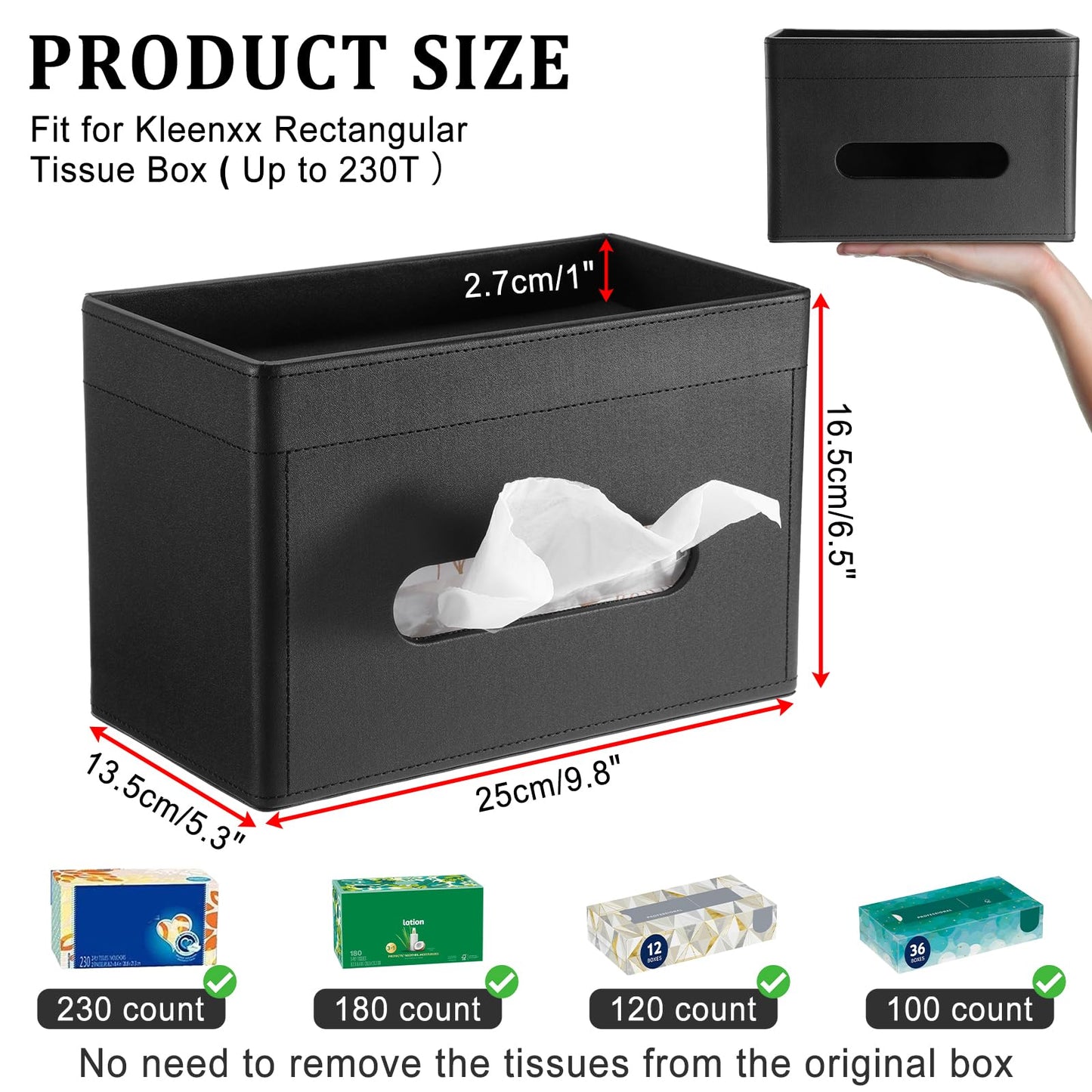 Sumnacon Tissue Box Cover with Storage Tray, Decorative Rectangular Tissue Holder PU Leather Facial Tissues Organizer Stylish Modern Tissue Dispenser for Bathroom Toilet Tank Vanity Dresser Table