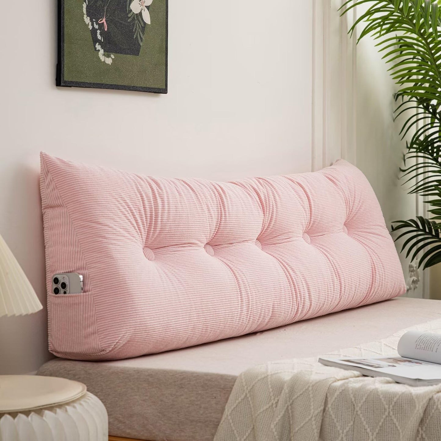 UUluhao Wedge Headboard Backrest Pillows for Sitting Up in Bed Rest Large Triangle Bolster Cushion Daybed Pillow Lumbar Support Leg Positioning Cushion,Pink 39 * 15.7 * 4.7in