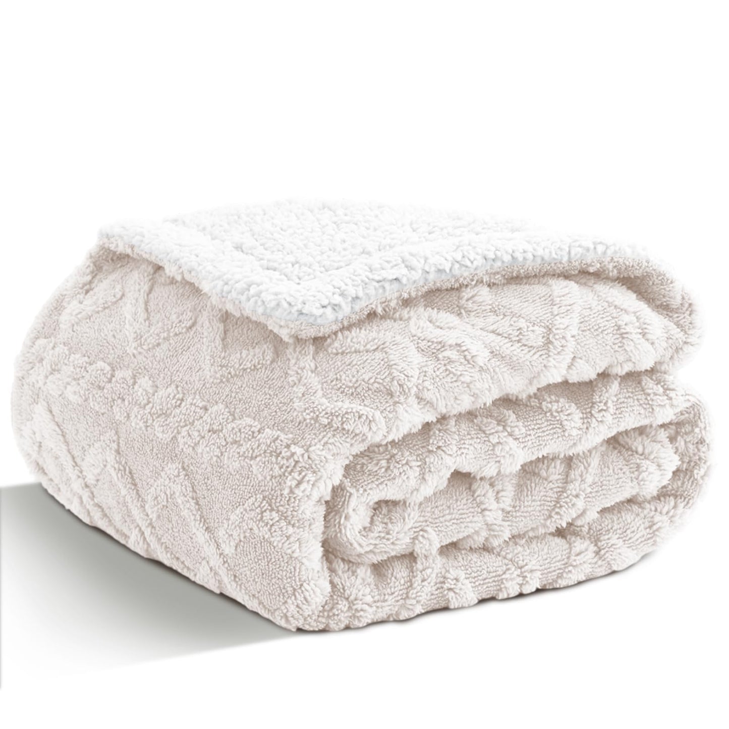 Queen Size Blanket for Bed,90"x90" Soft Warm Sherpa Fleece,White
