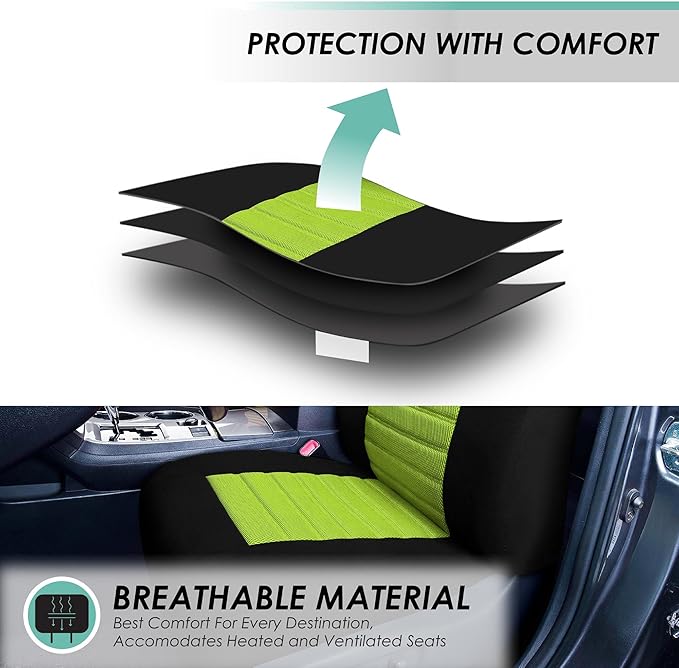 FH Group Automotive Car Seat Covers Front Set Premium 3D Air Mesh Front Seat Covers, Airbag Compatible Universal Fit Interior Accessories for Cars Trucks and SUVs - Green