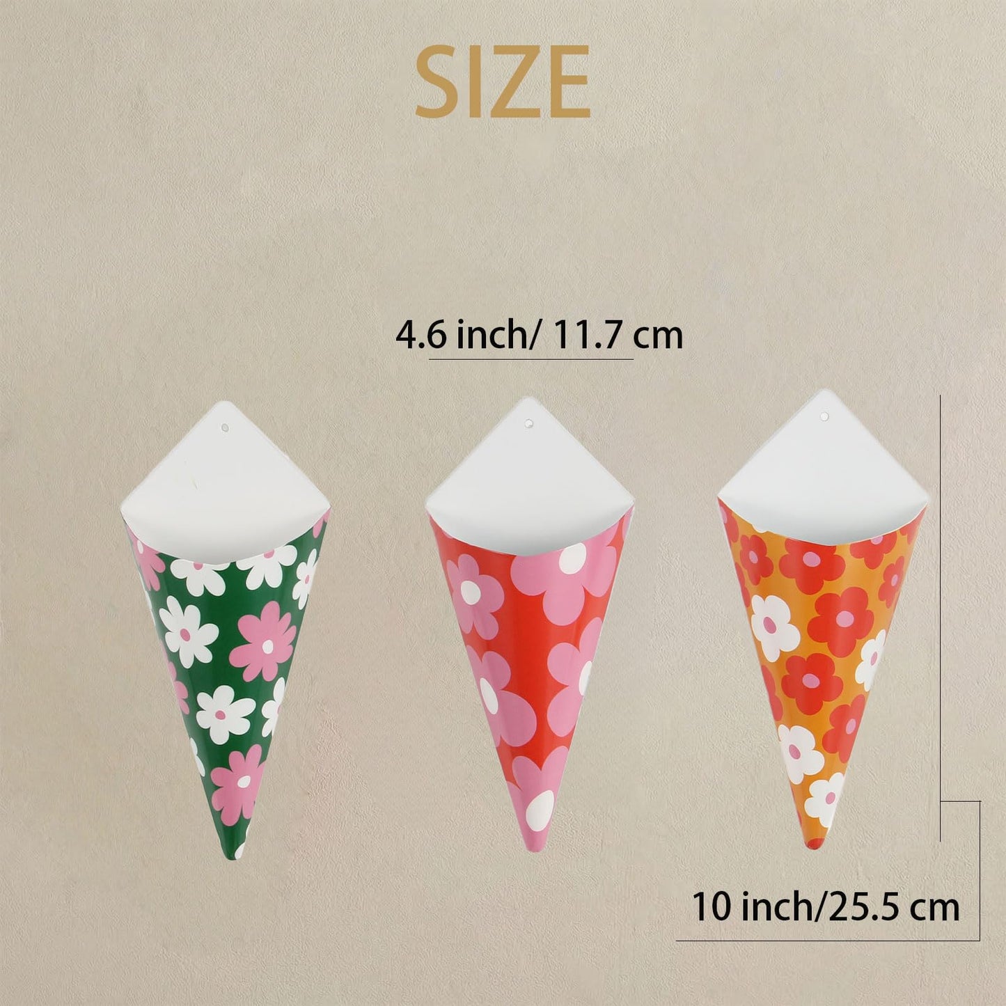 AIM & GGKK Floral Wall Vases - Set of 3 Flower Pattern Metal Wall Flower Vases for for Modern Home Decor, Entryway, Hallway, Bathroom, Living Room, Dining Room, Narrow Spaces