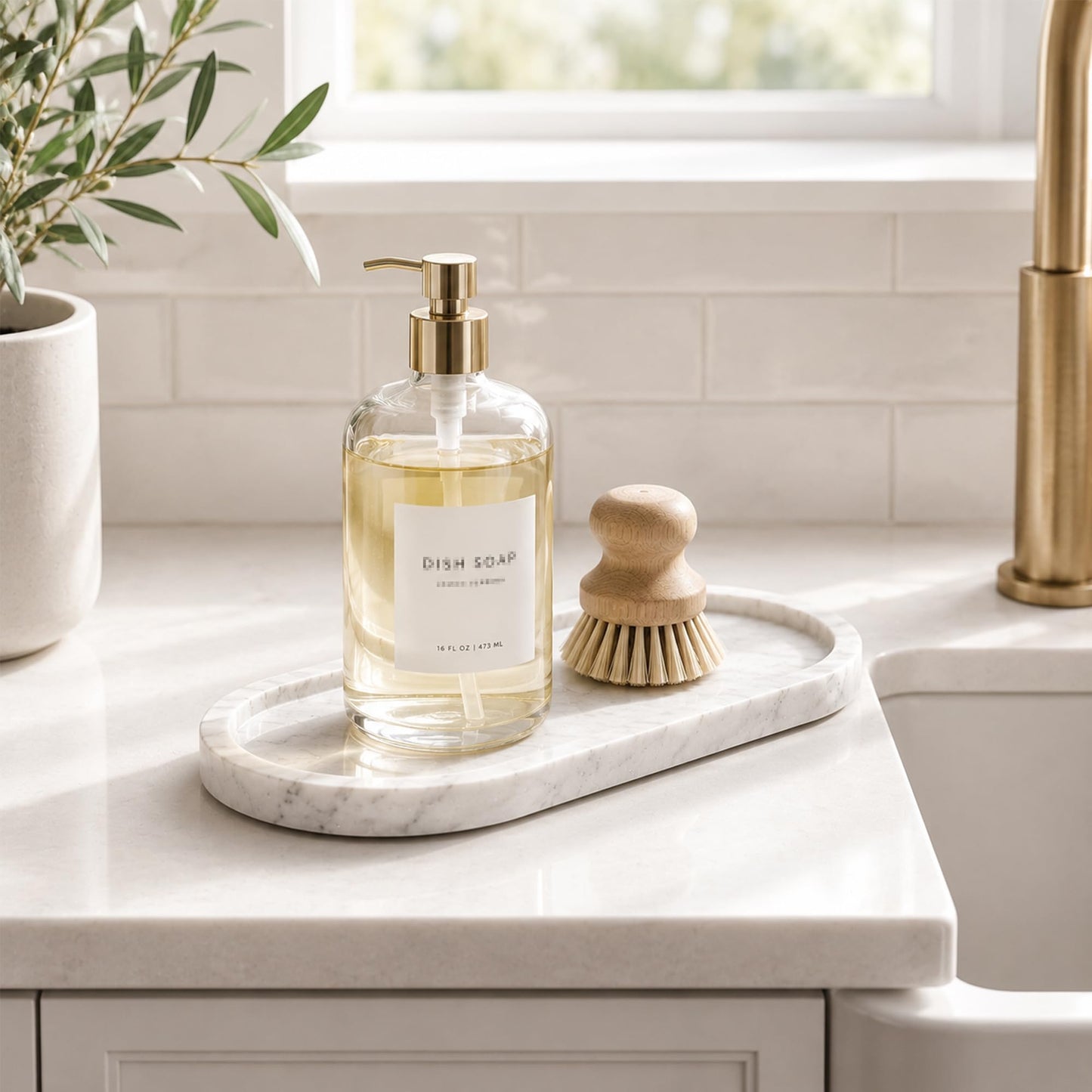 WORHE Natural Marble Vanity Tray Waterproof Italy Stone Bathroom Organizer for Perfume, Candles & Jewelry Non-Slip Oval Storage Tray for Spa, Bedroom, Kitchen 9.8" x 4.5" White (BH101)