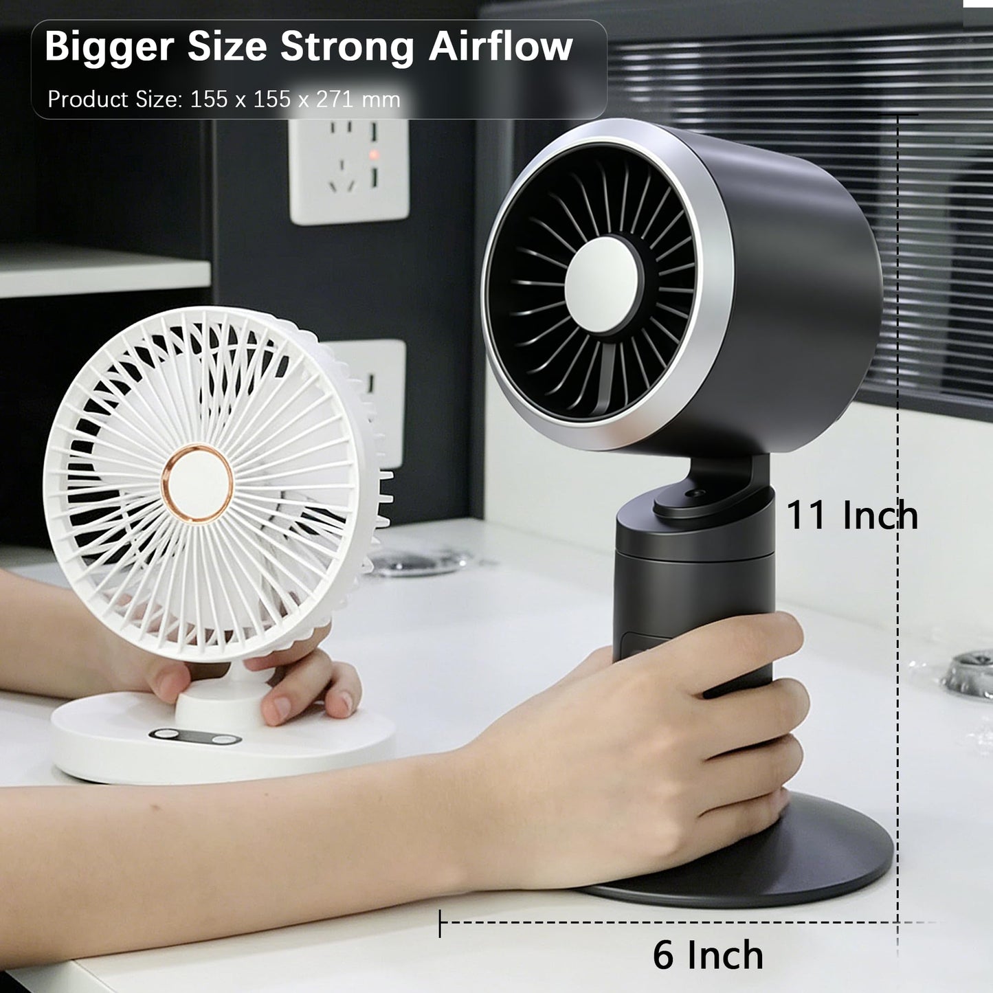 PUWENHAN Rechargeable Oscillating Desk Fan, Cordless Battery Operated Table Fan with Strong Airflow, 5 Speeds, LED Display, 20dB Super Quiet Portable Fan for Bedroom, Office, Nightstand