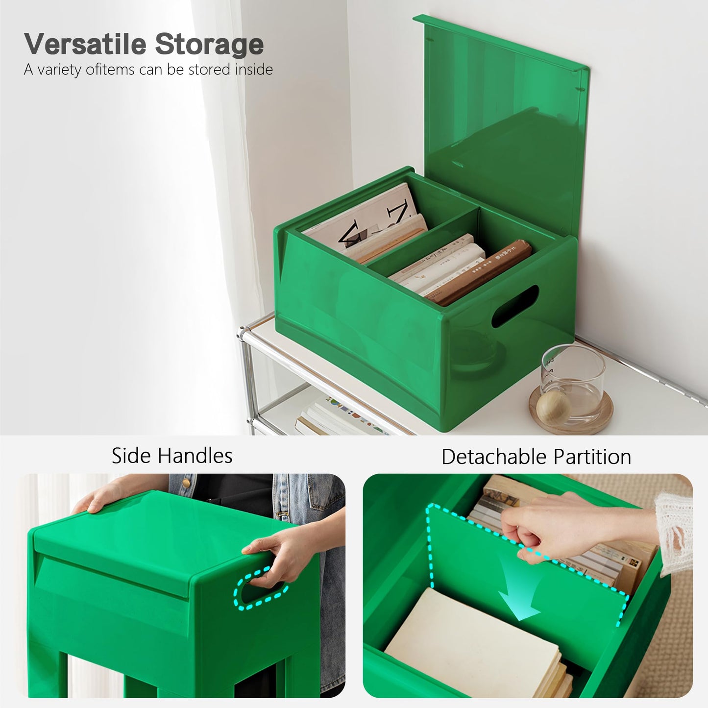Permory Colorful Plastic Nightstand, Easy-to-Assemble Side Table with Storage (Green)