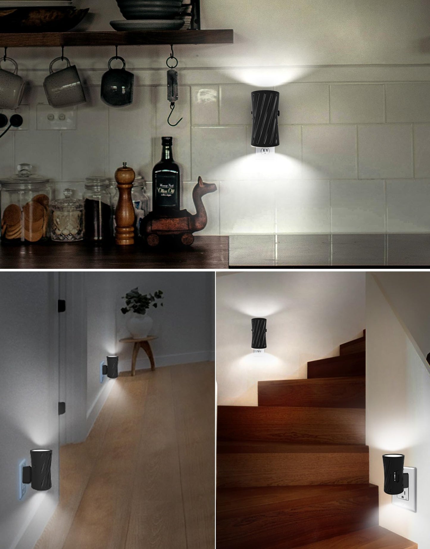 LED Plug in Night Light, Night Lights Plug into Wall with Light Sensor, 3000K/5000K Light Switch, 0-100LM Adjustable Brightness Wall Light, Dimmable Night Light for Hallway Bedroom Stairway, 2 Pack
