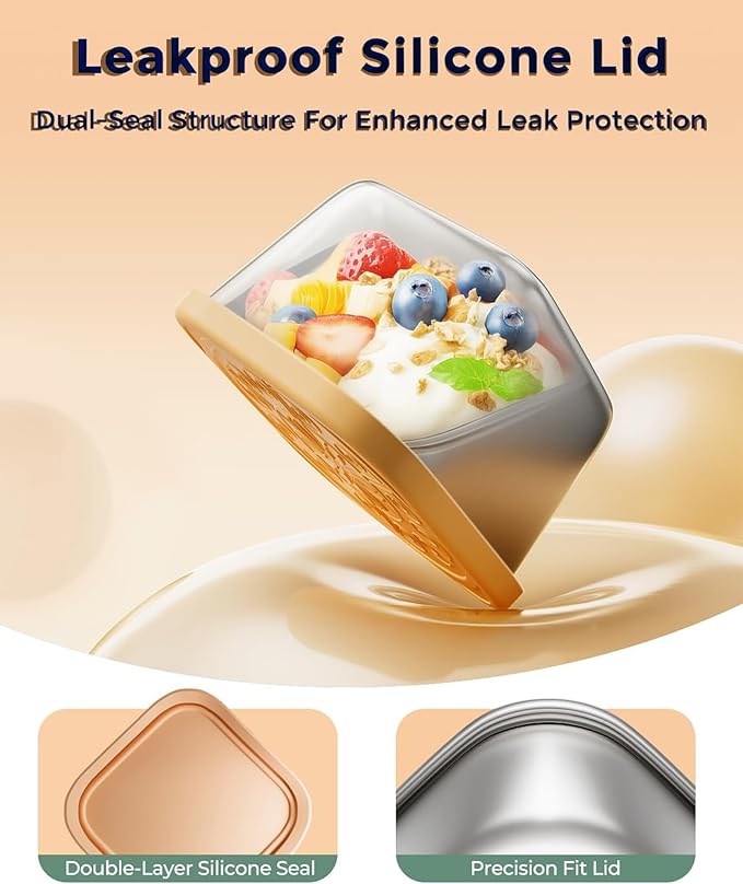 Dobyusf 12-Piece Stainless Steel Snack Container Set - Airtight Silicone Lid with Printed Design Sauce Containers, Multi-Use Food Storage for Salads, Dips, Snacks, Microwave & Dishwasher Safe