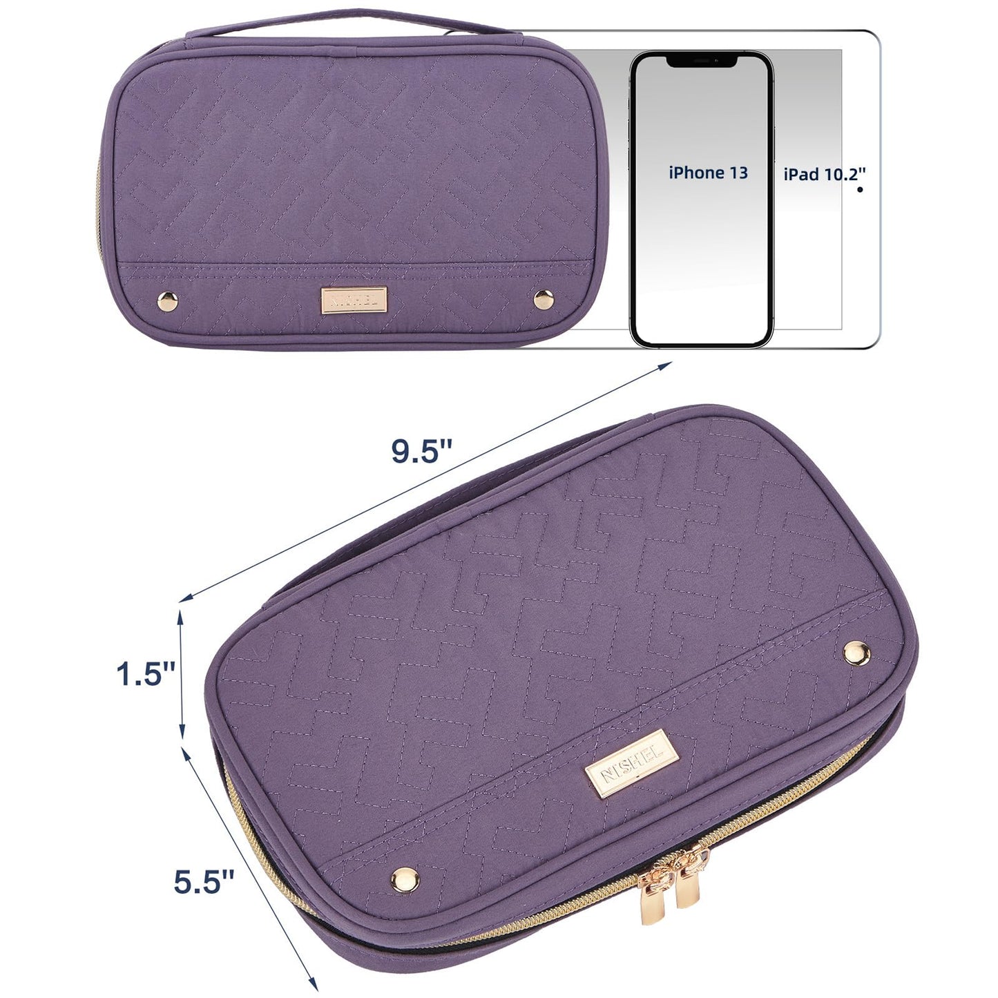 NISHEL Travel Jewelry Case, Holiday Organizer for Necklaces, Earrings, Rings, Bracelets, Watch, Purple