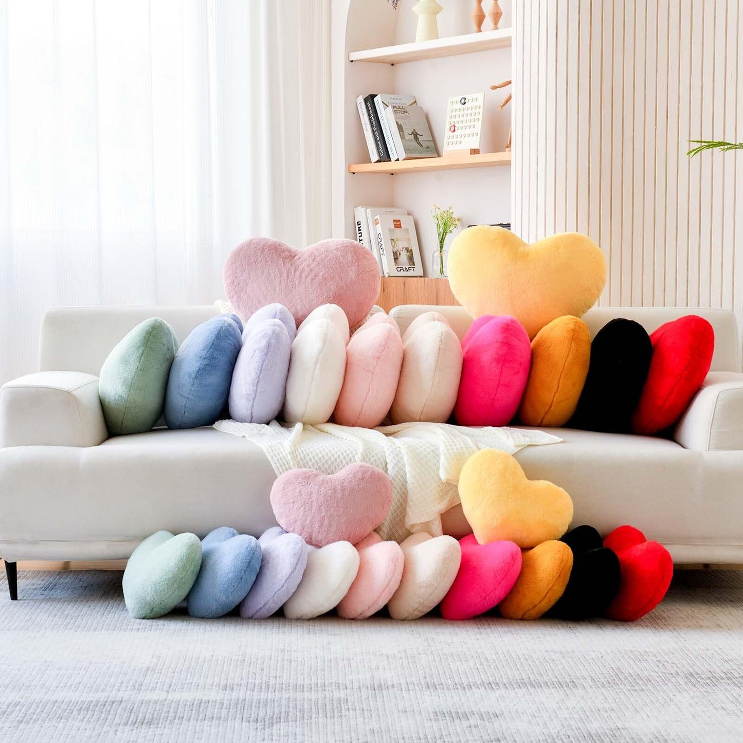 XVTRU Dusty Blue Heart Pillows, Cute Heart Decorative Pillow, Heart Shaped Throw Pillows for Bed, Faux Rabbit Fur Plush Hoom Decor Pillow Cushion for Chair Sofa Living Room (Medium-15.7"x11.8")