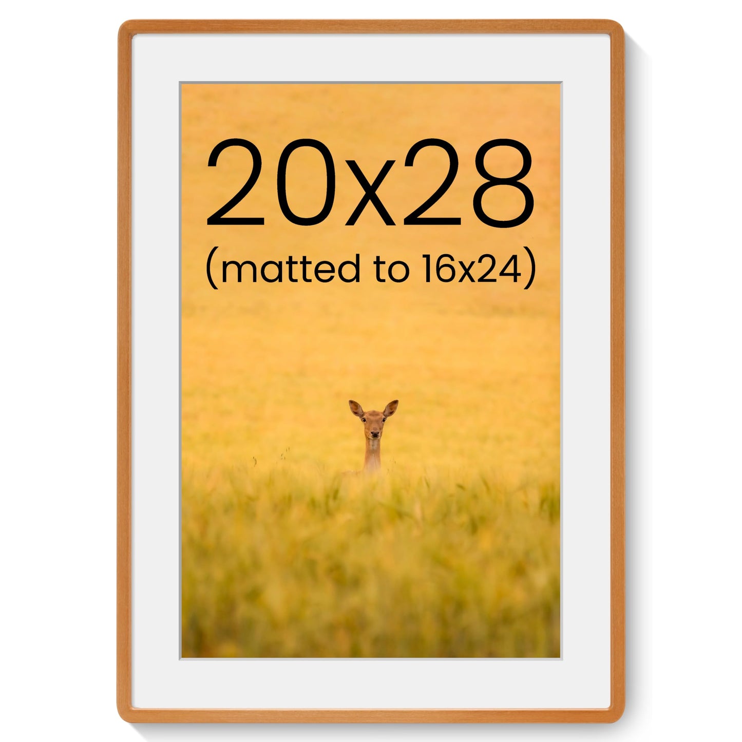 Acovy 20x28in Picture Frame, Natural Solid Teak Handcrafted Wooden Photo Frame, Dual Use for Wall Mount, Matted to Fit 16"x24" Photos, HD Tempered Glass, Pre-Installed Stand & Hanging Hook