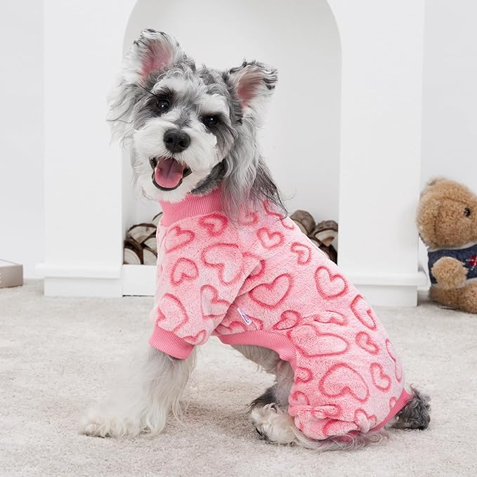 XPUDAC Dog Pajamas Heart Fleece Dog Sweater Winter Puppy Clothes for Small Medium Dogs Girl Pet Holiday Clothes Doggie Outfits for Valentines Day, XL