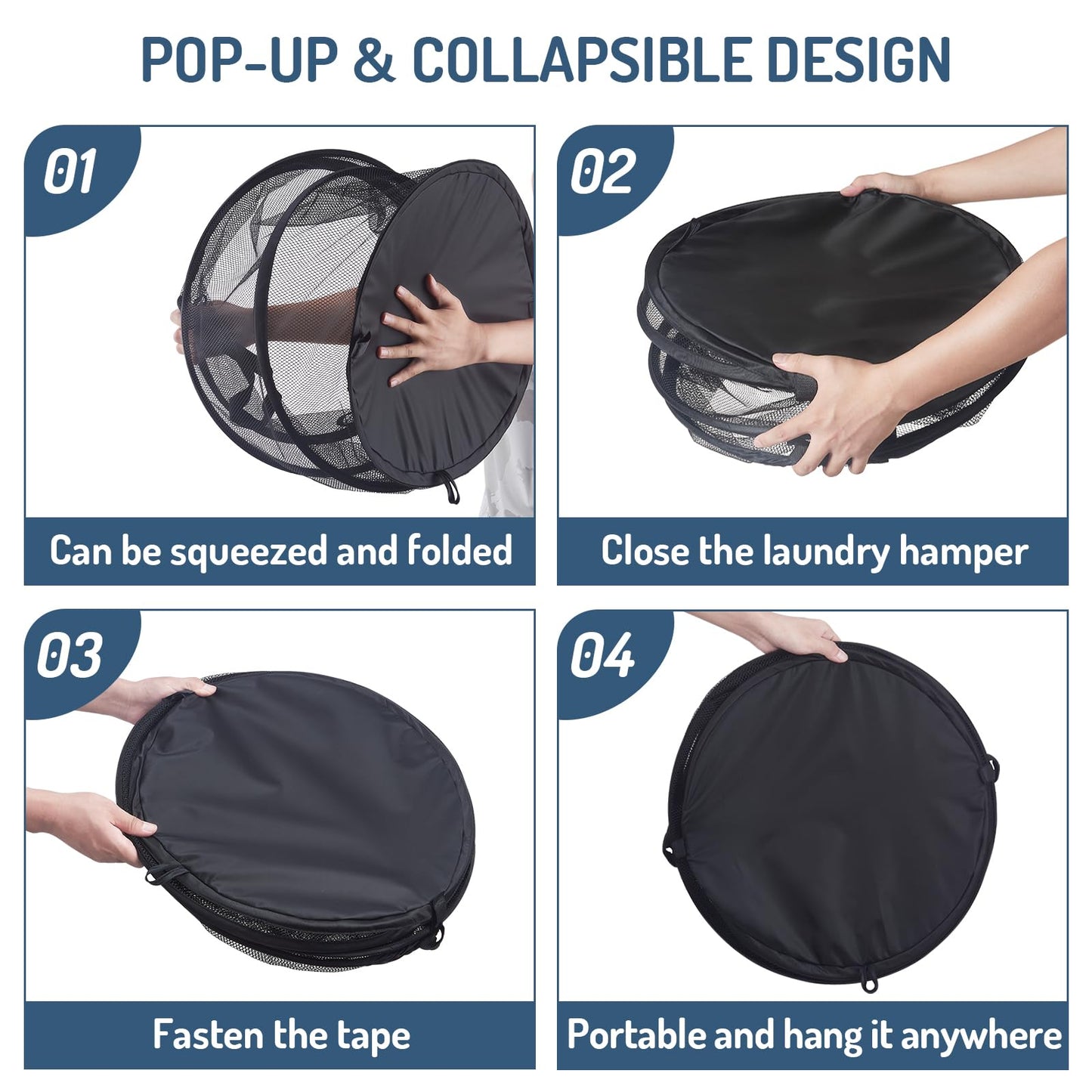Seiritex Mesh Popup Laundry Hamper 115L Foldable Laundry Basket Extra Large Capacity Collapsible Clothing Storage Basket with Handles 26 H x 18 W x 18 L (Black)