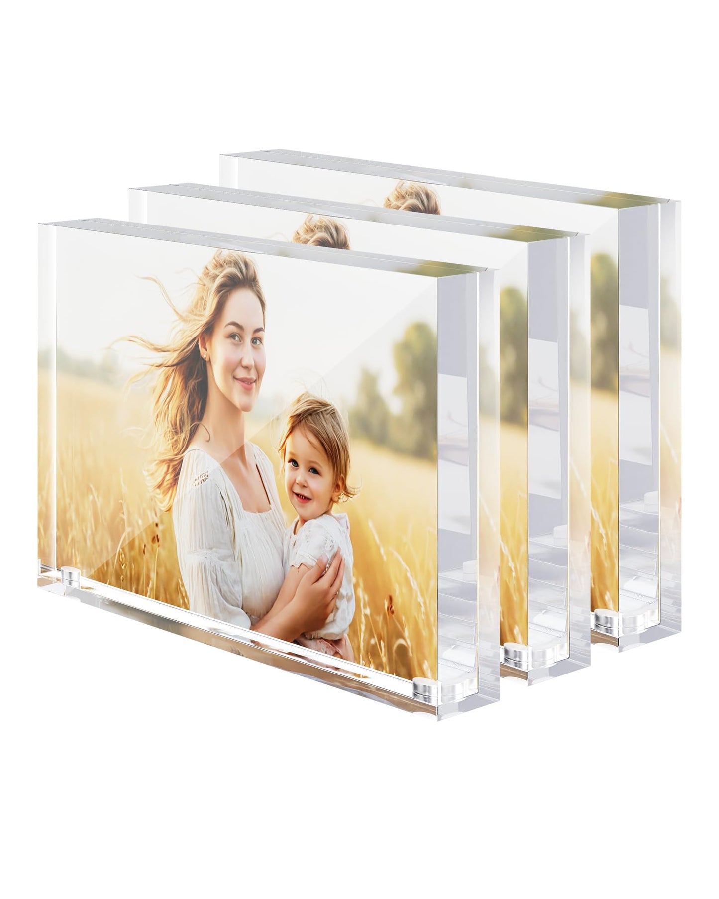 Z-STRALINK 5x7 Acrylic Picture Frames 3 Pack, Clear Magnetic Picture Frames 5x7, Double Sided Photo Frameless Free Standing Tabletop Display for Home & Office Decor