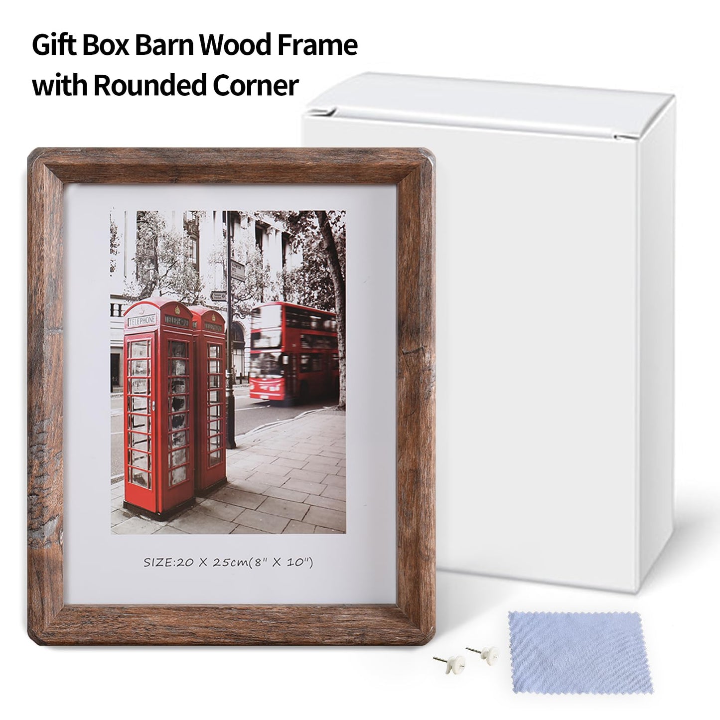 YAAPSDR 8x10 Picture Frame - Rustic Wooden Picture Frame with Real Tempered Glass, Gift Box Barn Wood Frame with Rounded Corner, Suitable for Hanging or Tabletop Display