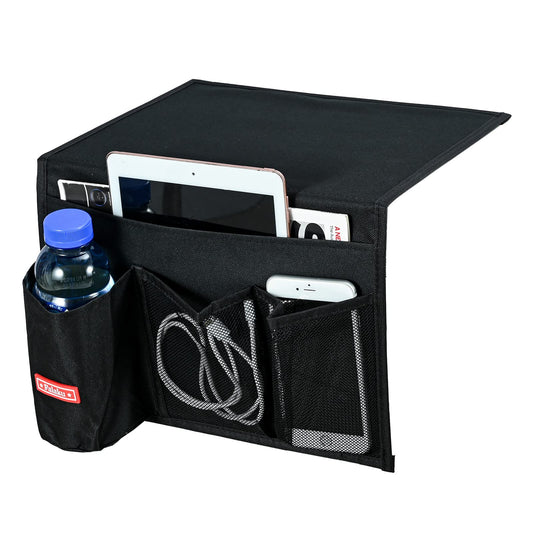 Falaku Bedside Caddy, 4 Pockets Bedside Organizer Caddy Under Mattress,Holds Water Bottles,Magazines,Books (Classic 4 Pockets-Black)
